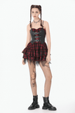 Gothic Women's Plaid Corset Short Dress with Clasp Set