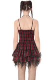 Gothic Women's Plaid Corset Short Dress with Clasp Set