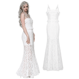 Graceful White Lace Mermaid Gown with Thin Straps