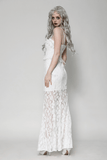 Graceful White Lace Mermaid Gown with Thin Straps