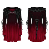 Gradient Velvet Dress with Lace Accents and Flared Sleeves