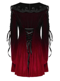 Gradient Velvet Dress with Lace Accents and Flared Sleeves