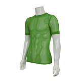 Punkgrünes O-Ausschnitt-Mesh-T-Shirt / kurzärmeliges transparentes T-Shirt für Männer / alternative Kleidung