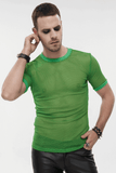 Green Mesh Tee / Men's Sheer O-Neck Shirt / Punk Alternative