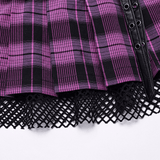 Grunge Mesh Pleated Mini Skirt with Lace Trim for Women