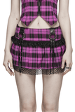 Grunge Mesh Pleated Mini Skirt with Lace Trim for Women