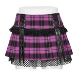 Grunge Mesh Pleated Mini Skirt with Lace Trim for Women