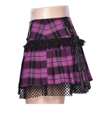 Grunge Mesh Pleated Mini Skirt with Lace Trim for Women