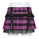 Grunge Mesh Pleated Mini Skirt with Lace Trim for Women