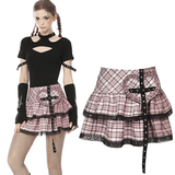 Grunge Mini Skirt with Heart Buckle and Grommet Details