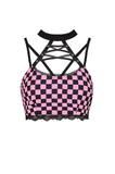 Halter Crop Top in Black and Pink Featuring Strappy Design