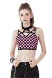 Halter Crop Top in Black and Pink Featuring Strappy Design
