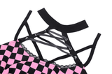 Halter Crop Top in Black and Pink Featuring Strappy Design