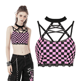 Halter Crop Top in Black and Pink Featuring Strappy Design