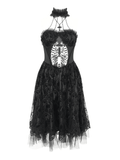 Halter Gothic Dress with Tulle Skirt and Lace Detail