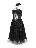 Halter Gothic Dress with Tulle Skirt and Lace Detail