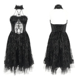Halter Gothic Dress with Tulle Skirt and Lace Detail
