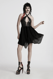 Halter Neck Punk Dress with Lace-Up Front and Chiffon Hem