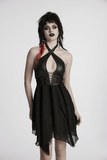 Halter Neck Punk Dress with Lace-Up Front and Chiffon Hem