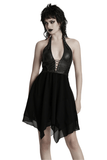 Halter Neck Punk Dress with Lace-Up Front and Chiffon Hem