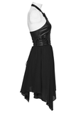 Halter Neck Punk Dress with Lace-Up Front and Chiffon Hem
