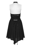 Halter Neck Punk Dress with Lace-Up Front and Chiffon Hem