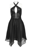 Halter Neck Punk Dress with Lace-Up Front and Chiffon Hem