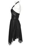 Halter Neck Punk Dress with Lace-Up Front and Chiffon Hem