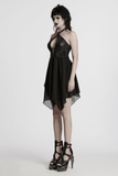 Halter Neck Punk Dress with Lace-Up Front and Chiffon Hem