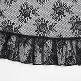 High-Low Ruffle Hem Black Gothic Lace Shorts for Women