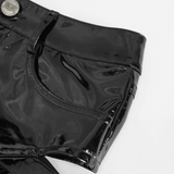 High-Rise Faux Leather Shorts for Women with Buckle Accents