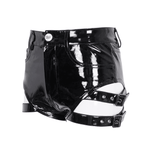 High-Rise Faux Leather Shorts for Women with Buckle Accents