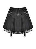 High Waist Pleated Lace Mini Skirt with Buckles