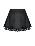 High Waist Pleated Lace Mini Skirt with Buckles