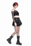 High Waist Pleated Lace Mini Skirt with Buckles