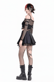 High Waist Pleated Lace Mini Skirt with Buckles