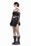 High Waist Pleated Lace Mini Skirt with Buckles