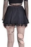 High Waist Pleated Lace Mini Skirt with Buckles