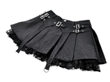 High Waist Pleated Lace Mini Skirt with Buckles
