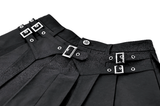 High Waist Pleated Lace Mini Skirt with Buckles