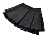 High Waist Pleated Lace Mini Skirt with Buckles