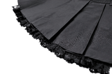 High Waist Pleated Lace Mini Skirt with Buckles