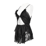 Gothic Sexy Hollow Out Kurzes Kleid / Träger-Nachthemd aus Spitze mit offenem Rücken