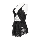 Hollow Out Mini Dress / Lace Nightwear with Open Back