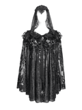 Hooded Cape with Feather Trim and Rose Embellishments