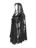 Hooded Cape with Feather Trim and Rose Embellishments