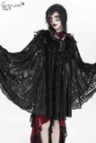 Hooded Cape with Feather Trim and Rose Embellishments