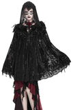 Hooded Cape with Feather Trim and Rose Embellishments