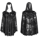 Hooded Cape with Feather Trim and Rose Embellishments
