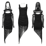 Hooded Post-Apocalyptic Two-Piece Dress with Mesh Accents